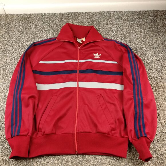 Vintage 70s Adidas Track Jacket Ventex Full Zip Red Mens Medium France Made